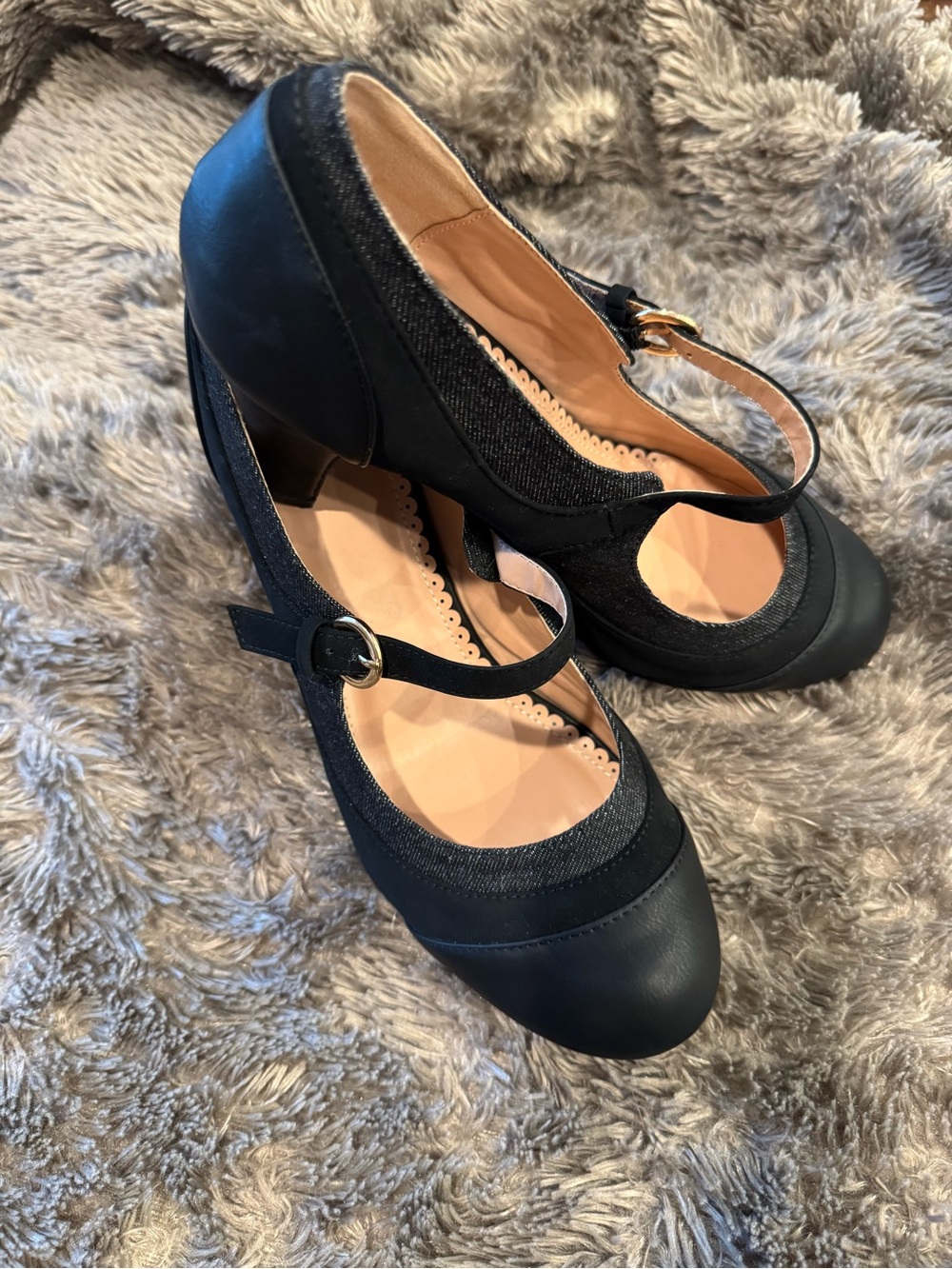 Black Mary Jane Block Heel Shoes